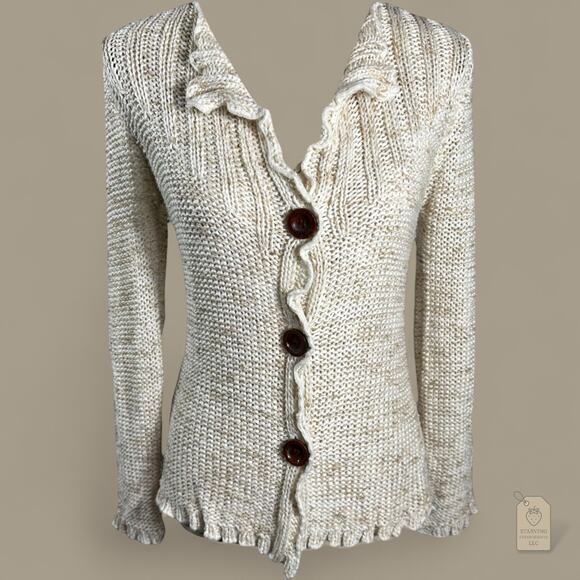 BCBGMAXAZRIA Cream Button Down Knit Sweater Cardigan - Picture 1 of 9
